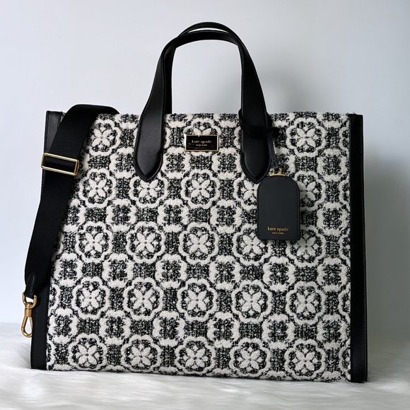 NWT💃Kate Spade Manhattan Spade Flower Monogram Tweed Large Tote Purse - Picture 6 of 12